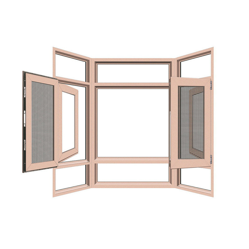 Tempered Glass Aluminum Champagne Color Aluminum Casement Windows With Folding Screen