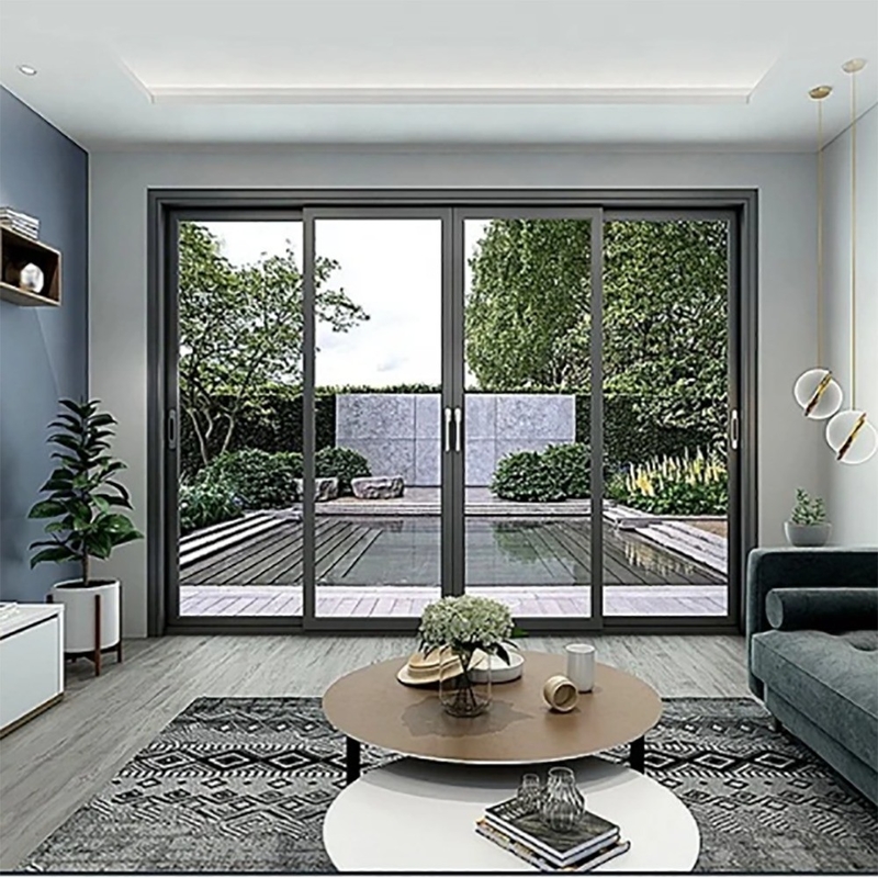 SKATE Aluminium Narrow Frame Glass Double Sliding Doors With Rolling Pull Opening Method
