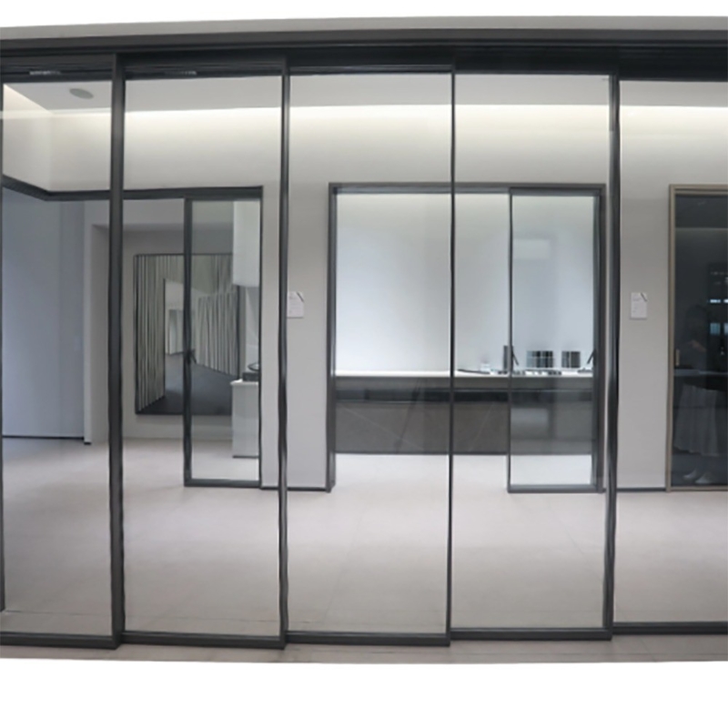 SKATE Aluminium Narrow Frame Glass Double Sliding Doors With Rolling Pull Opening Method