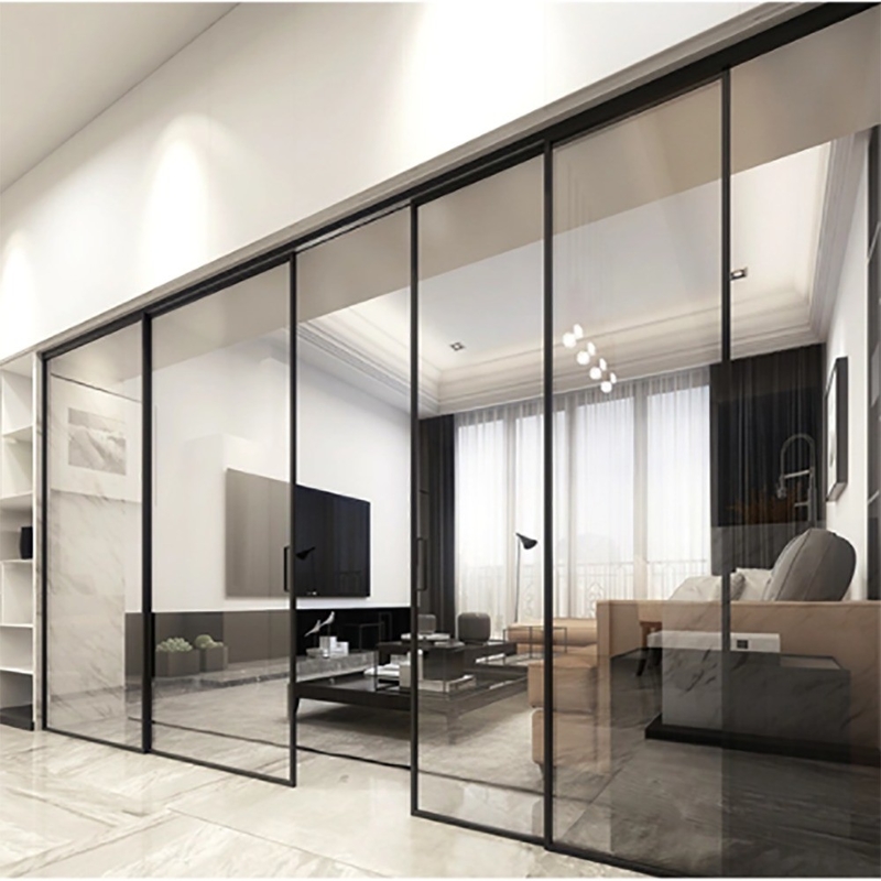 SKATE Aluminium Narrow Frame Glass Double Sliding Doors With Rolling Pull Opening Method