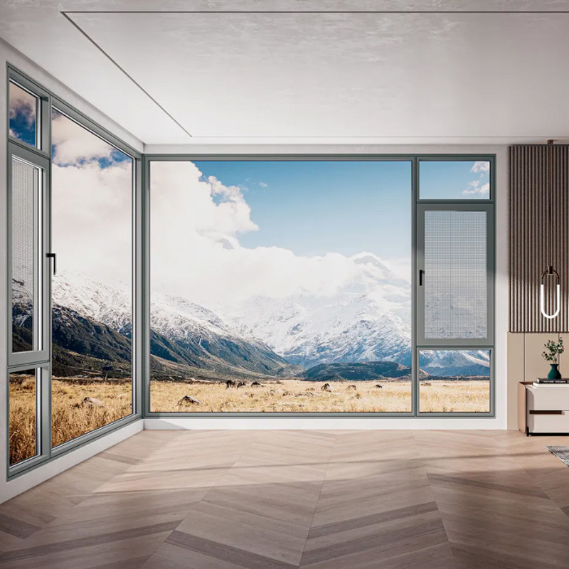 Curtain Type Hanging Villa Casement Windows with 70mm Wide Aluminum Frame and French Glass