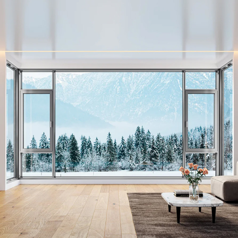 Curtain Type Hanging Villa Casement Windows with 70mm Wide Aluminum Frame and French Glass