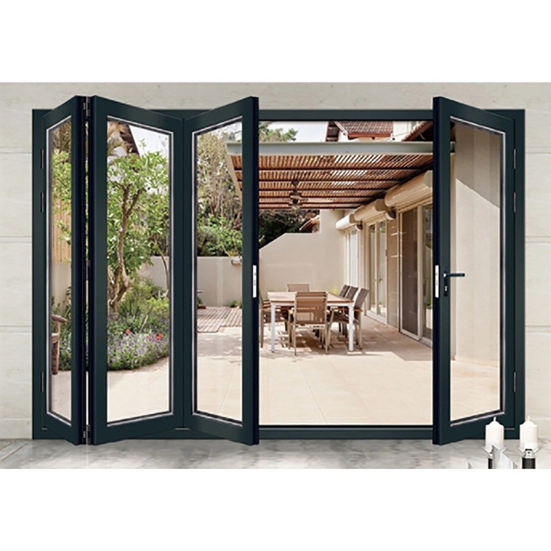 Double Glass Accordion Design Aluminium Folding Doors For Modern Large Bi Folding Patio