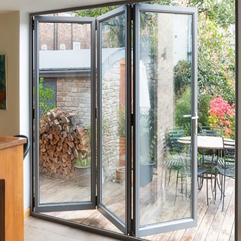 Double Glass Accordion Design Aluminium Folding Doors For Modern Large Bi Folding Patio