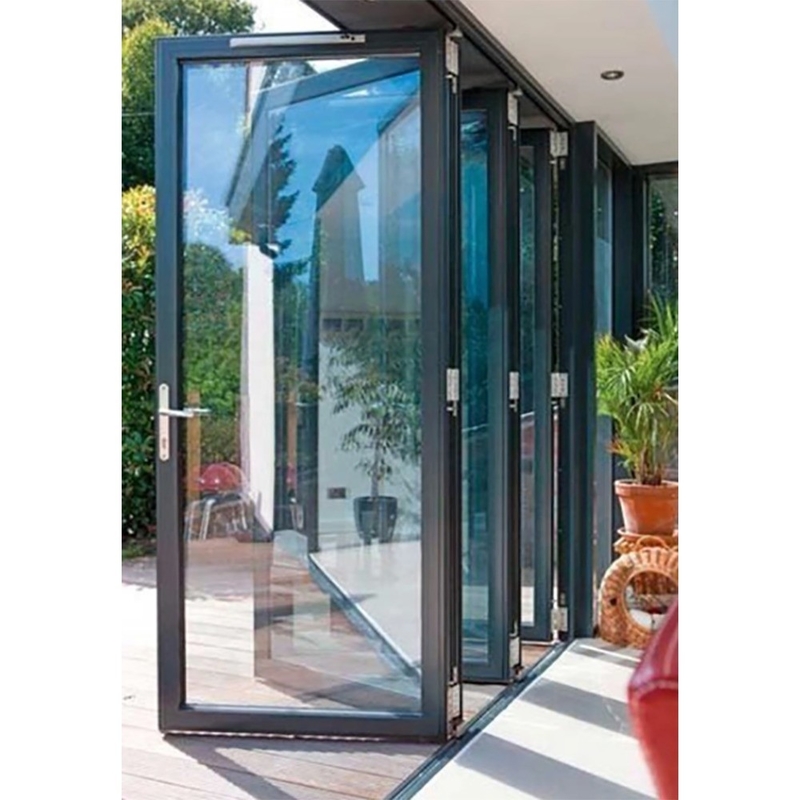 Double Glass Accordion Design Aluminium Folding Doors For Modern Large Bi Folding Patio