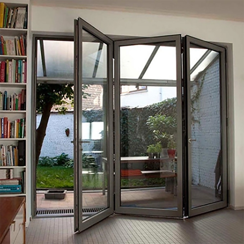 Double Glass Accordion Design Aluminium Folding Doors For Modern Large Bi Folding Patio
