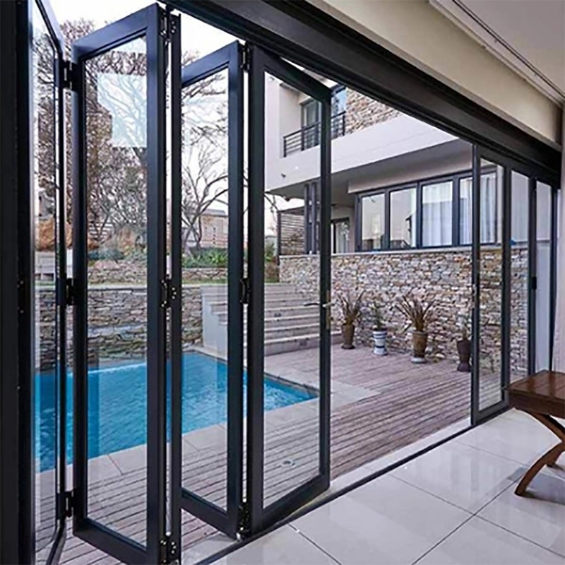 Double Glass Accordion Design Aluminium Folding Doors For Modern Large Bi Folding Patio