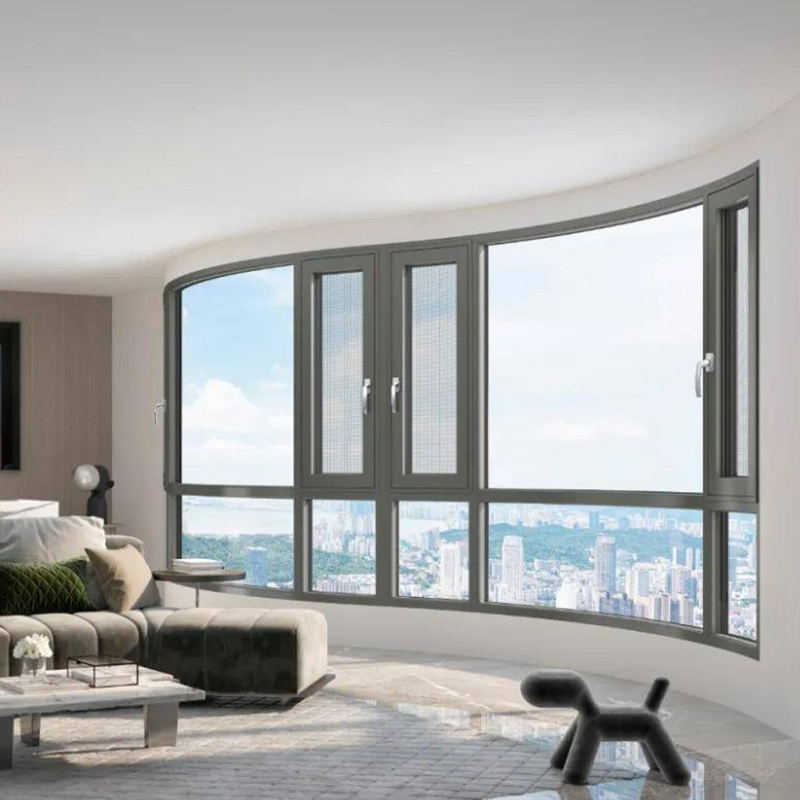 Water Tightness Level 6 R D French Aluminum Casement Windows with Hanging Curtain Type