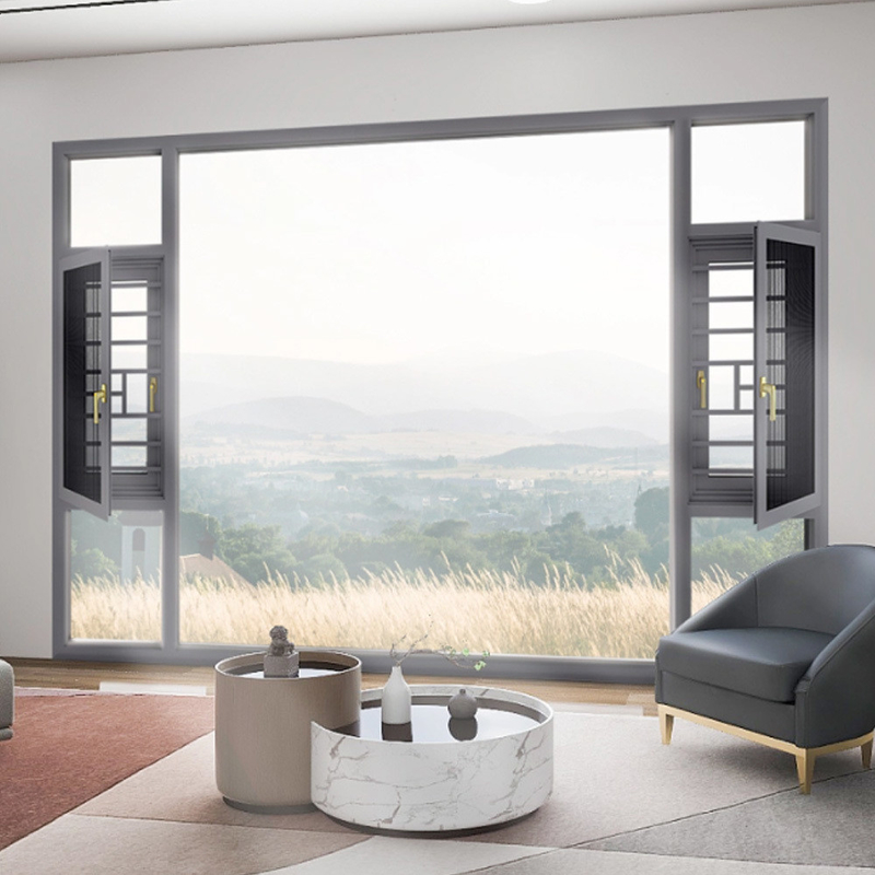 Water Tightness Level 6 R D French Aluminum Casement Windows with Hanging Curtain Type