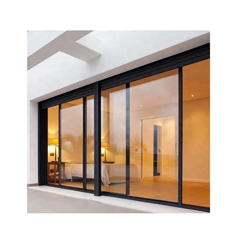 Aluminum Alloy Black Thick Frame Sliding Door for Residential Double Glazing by SKATE
