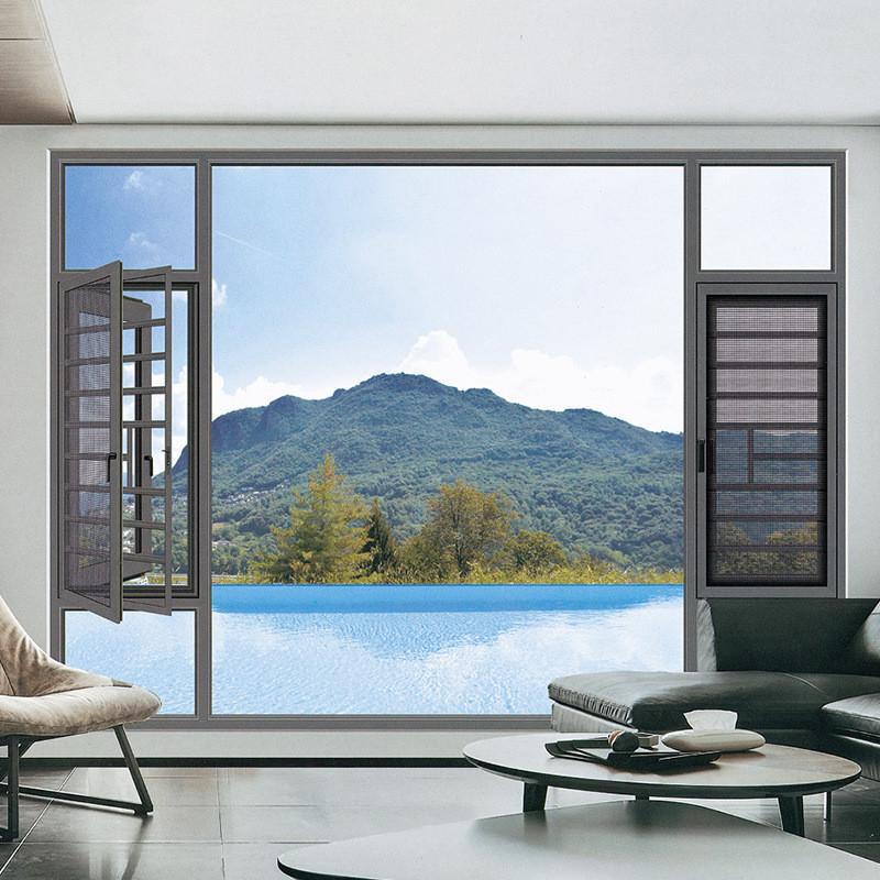 Modern Residential Aluminum Casement Windows with 8-Way Seal and 304 Stainless Steel Mesh