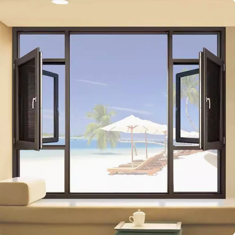 Modern Residential Aluminum Casement Windows with 8-Way Seal and 304 Stainless Steel Mesh