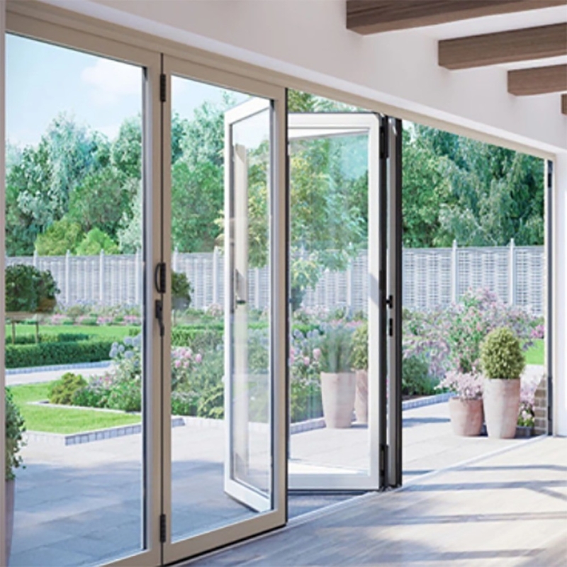 Finished Surface Modern Commercial Bifold Doors with Tempered Glass and Low-E Glazing