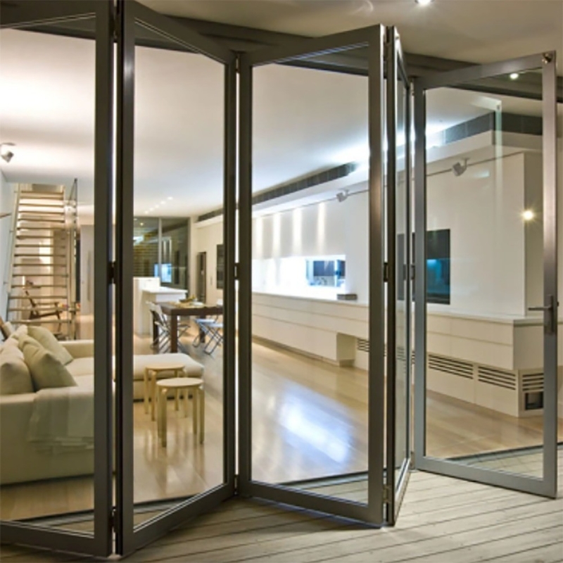 Finished Surface Modern Commercial Bifold Doors with Tempered Glass and Low-E Glazing