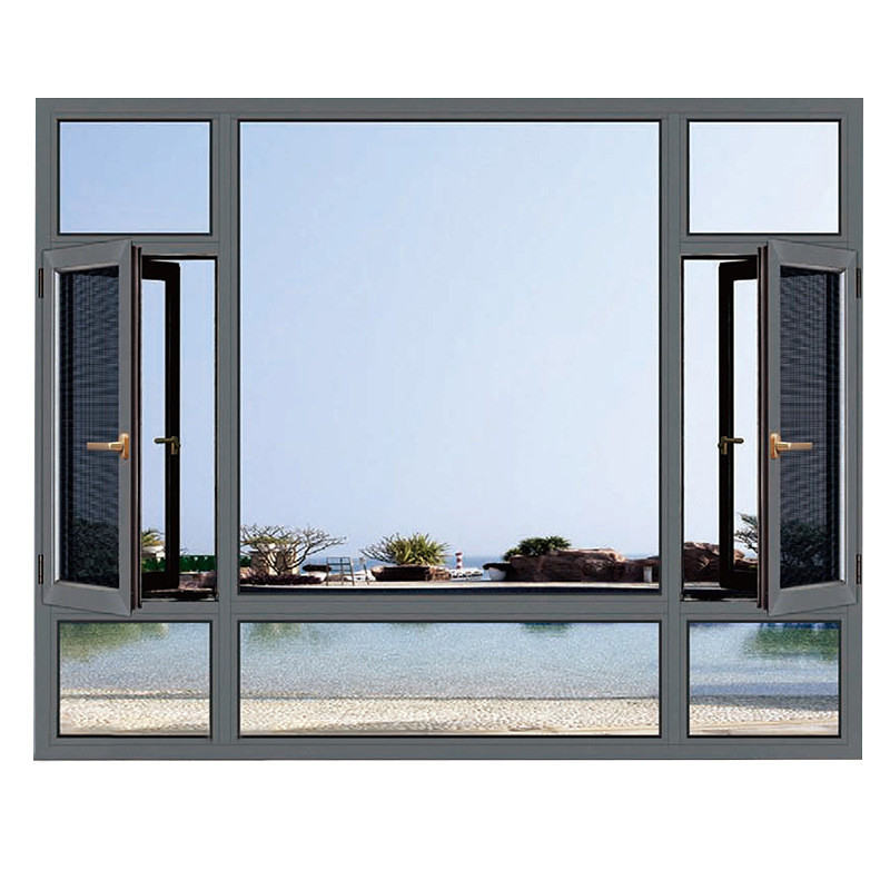 Level 8 Air Tightness Black Aluminum Alloy Casement Windows for Customized Modern Design