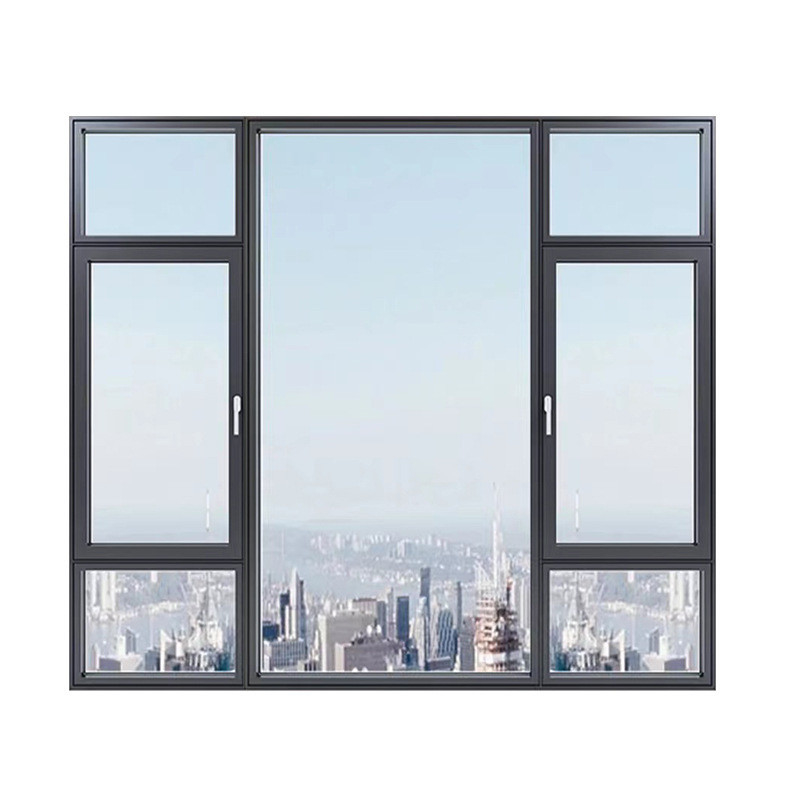 Level 8 Air Tightness Black Aluminum Alloy Casement Windows for Customized Modern Design