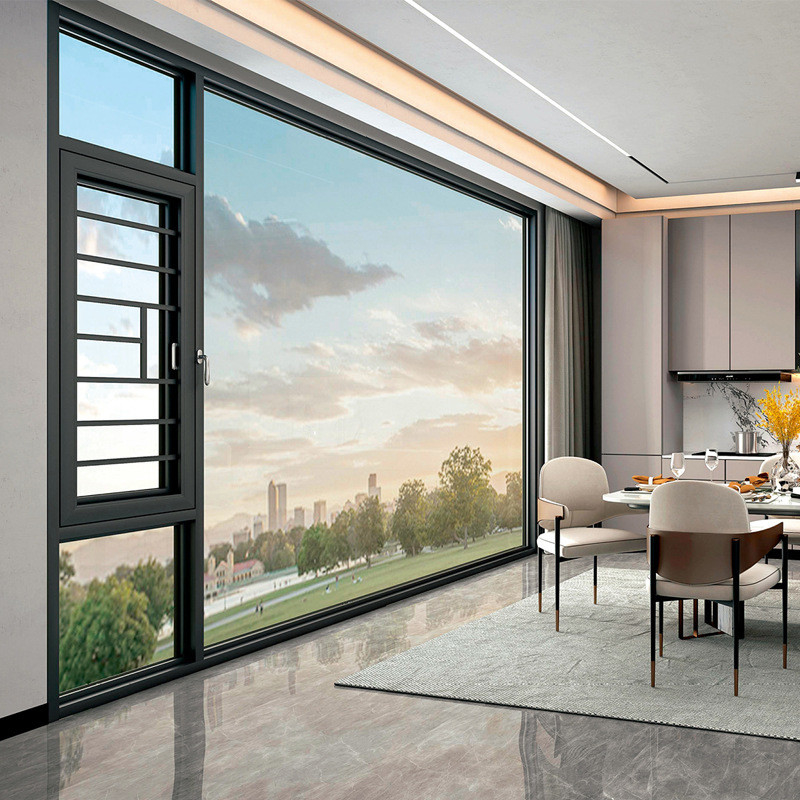 Level 8 Air Tightness Black Aluminum Alloy Casement Windows for Customized Modern Design