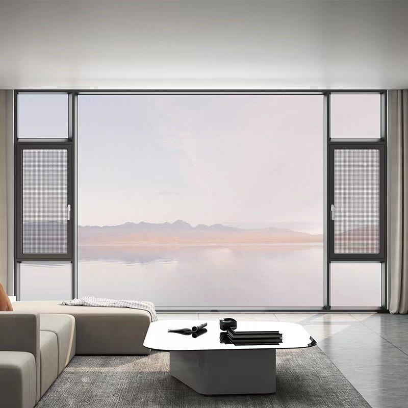 Modern Design Hanging Curtain Type Aluminum Black Casement Windows for European Style