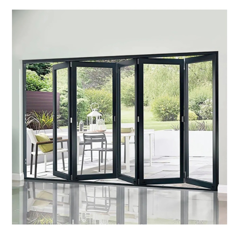 Workshop Heat Insulation K Value ≤2.1 Thermal Break Black Aluminium Alloy Bi-Fold Doors