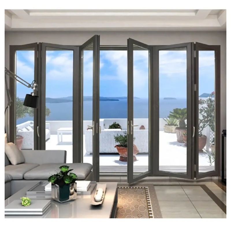 Workshop Heat Insulation K Value ≤2.1 Thermal Break Black Aluminium Alloy Bi-Fold Doors