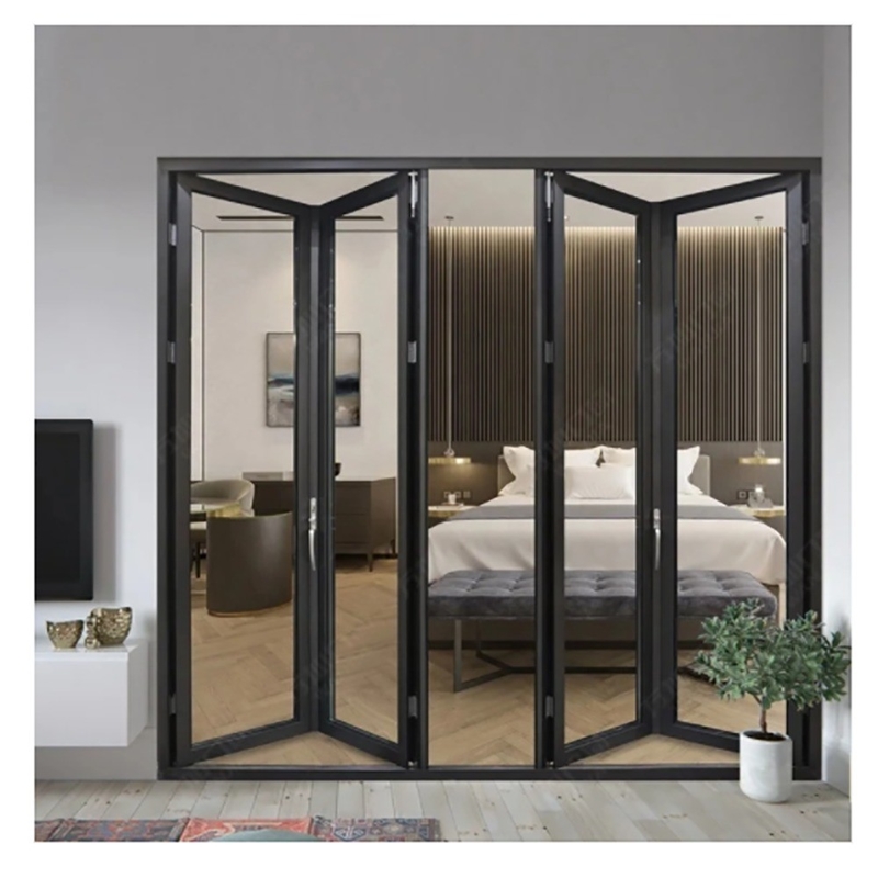 Workshop Heat Insulation K Value ≤2.1 Thermal Break Black Aluminium Alloy Bi-Fold Doors
