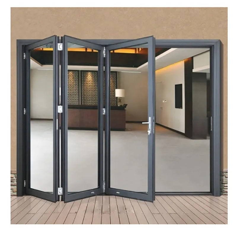 Workshop Heat Insulation K Value ≤2.1 Thermal Break Black Aluminium Alloy Bi-Fold Doors