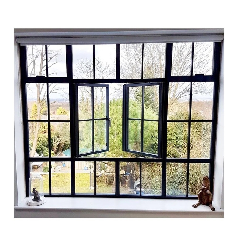 Window With Grill Design And Tempered Glass 8-way Seal Broken Bridge Aluminum Profile