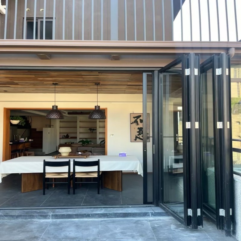 High Performance Thermal Break Aluminium  Folding Glass Door with Double Glazed for Exterior Spaces