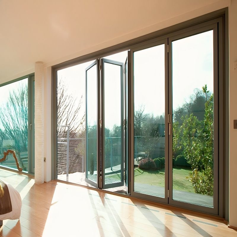 High Performance Thermal Break Aluminium  Folding Glass Door with Double Glazed for Exterior Spaces