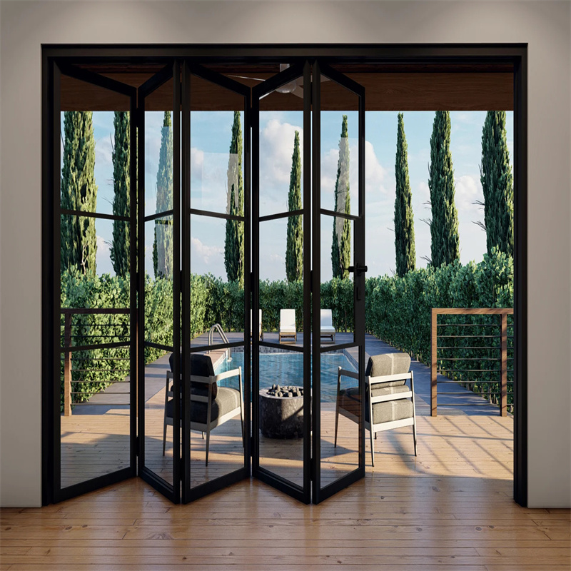 High Performance Thermal Break Aluminium  Folding Glass Door with Double Glazed for Exterior Spaces