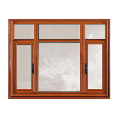 Horizontal Opening Wood Grain Aluminum Casement Windows Sound Insulation 35dB